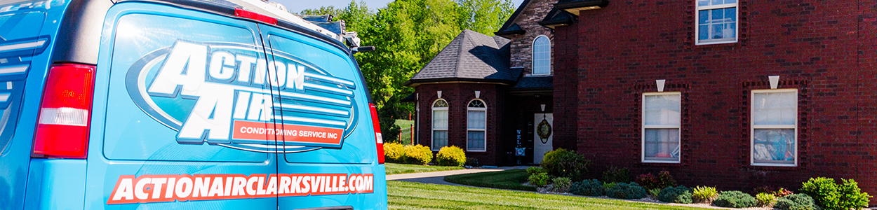 Action Air Clarksville, TN - Banner of Action Air van outside of residential home