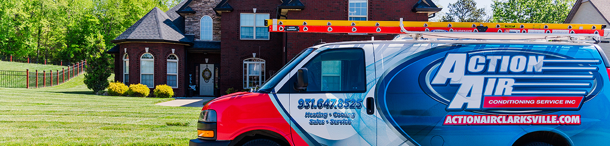 Action Air Clarksville, TN - Banner van in front of residential home.